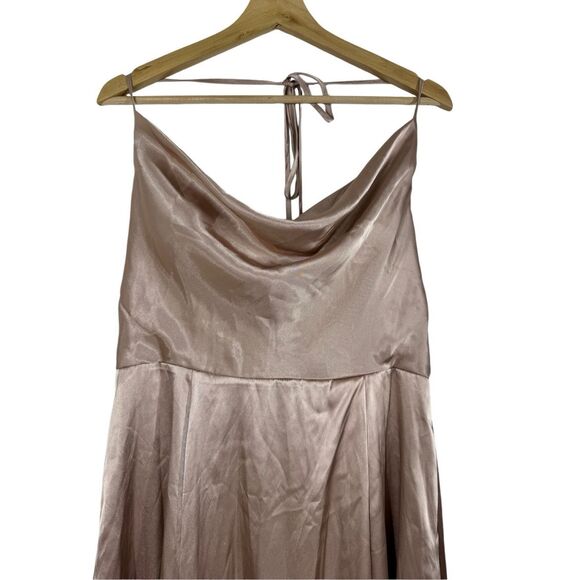 NWOT Galina Signature Champagne Sleeveless Bridesmaid Dress Size 12 Draped Satin - Picture 6 of 14